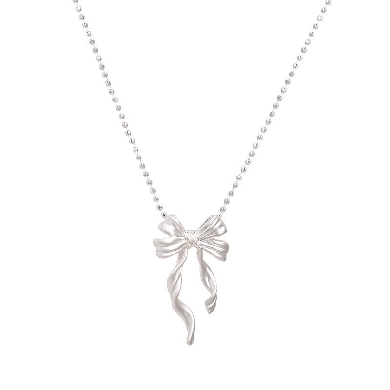 Escape Princess Simplicity Silver Bow Necklace Ins Style