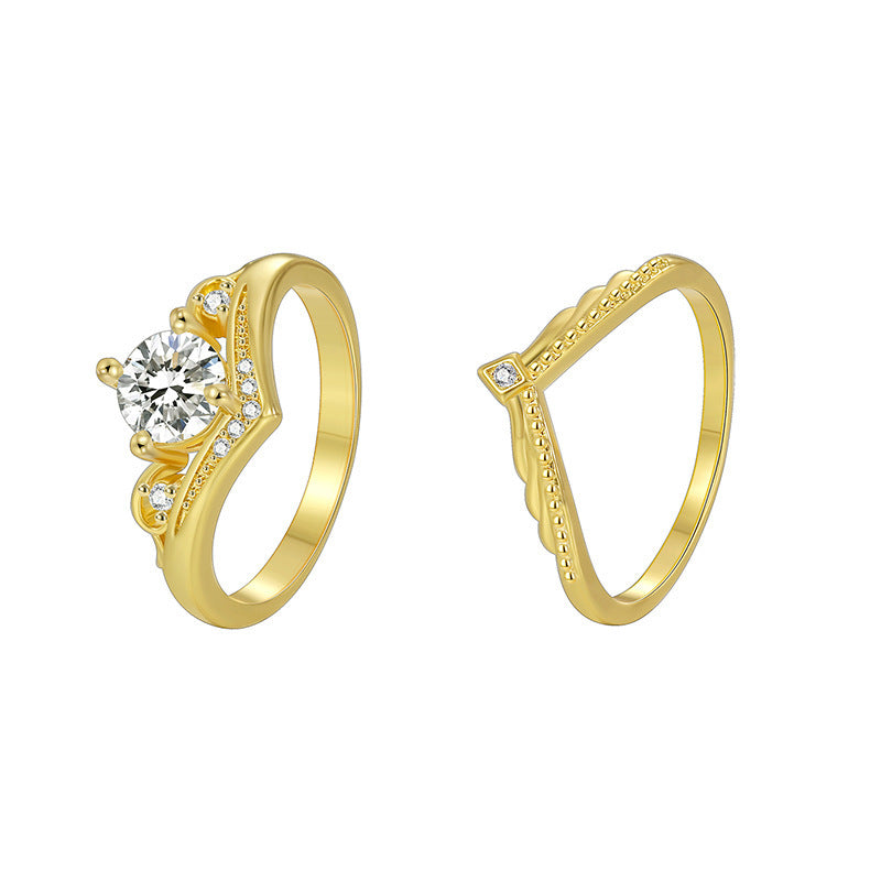 Fashion Retro Set With Zircon Double Ring