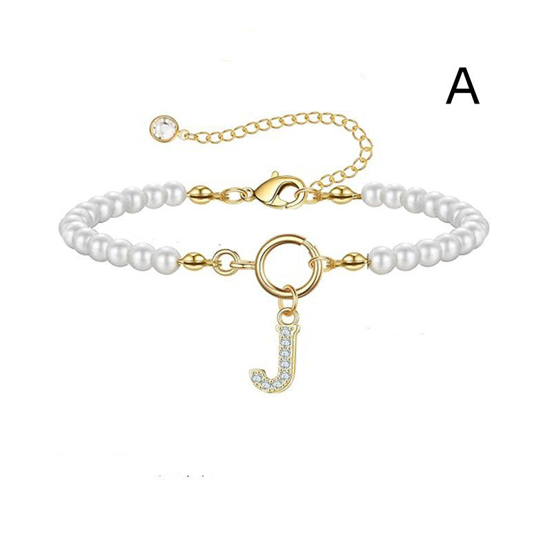 6mm Pearl Bracelet OT Buckle Initial Letter