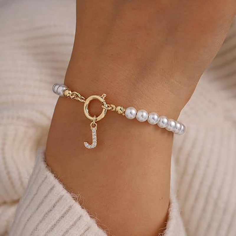 6mm Pearl Bracelet OT Buckle Initial Letter