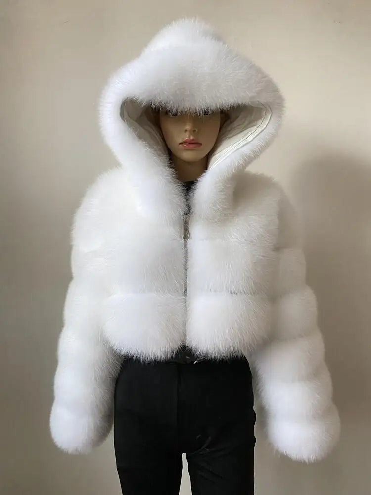 BEIZIRU Winter Women Real Fox Fur Coat Hooded Red Fox Raccoon Zipper Top Luxury Natural Girl Jackets