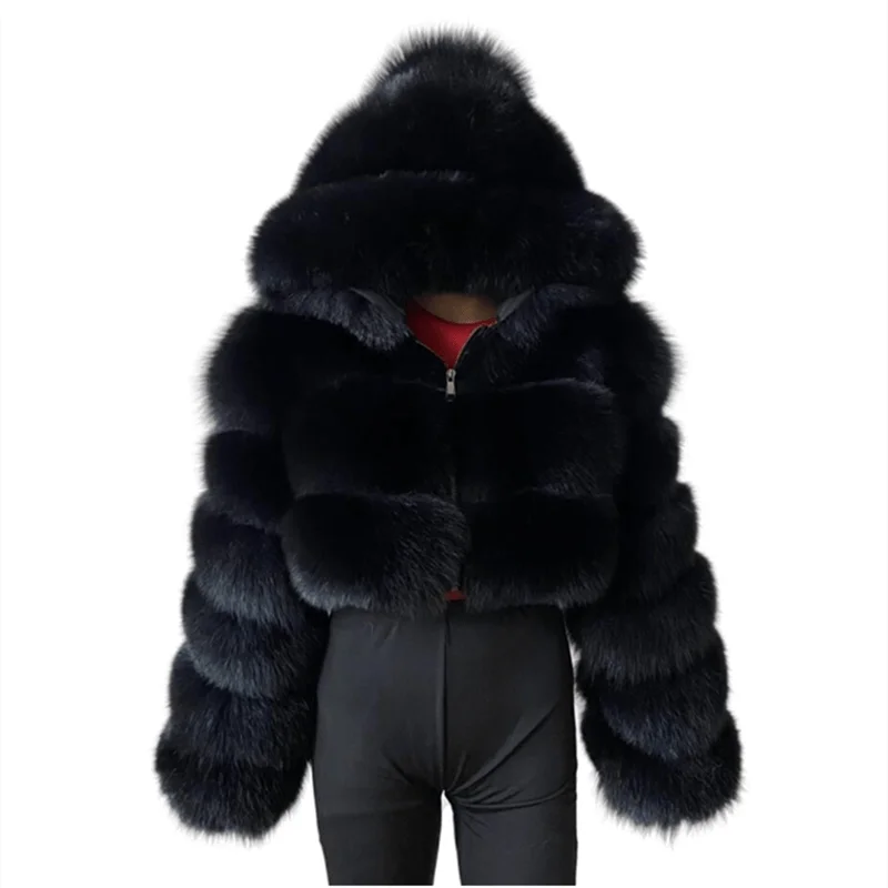 BEIZIRU Winter Women Real Fox Fur Coat Hooded Red Fox Raccoon Zipper Top Luxury Natural Girl Jackets
