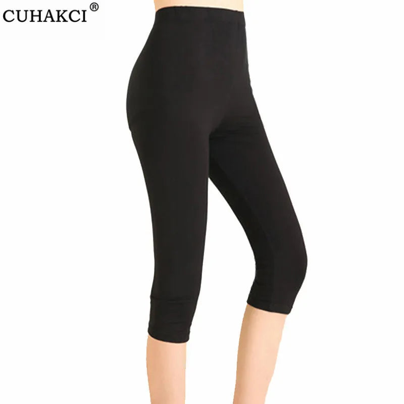 CUHAKCI Elastic Capri Fitness Leggins Workout Women Leggings Summer Balck Jegging High Waist Mujer Solid