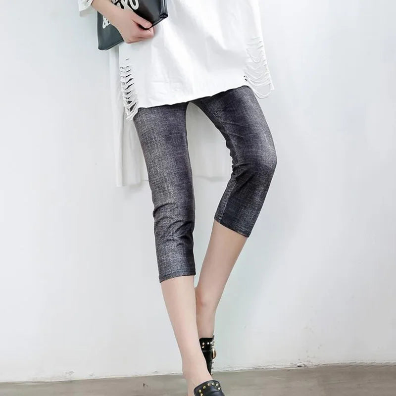 CUHAKCI Elastic Capri Fitness Leggins Workout Women Leggings Summer Balck Jegging High Waist Mujer Solid