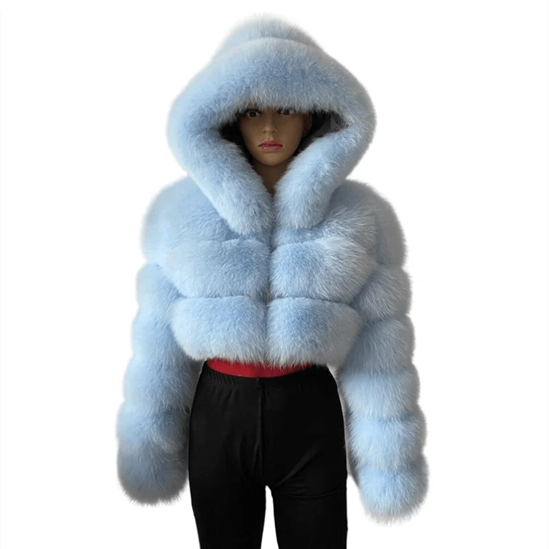 BEIZIRU Winter Women Real Fox Fur Coat Hooded Red Fox Raccoon Zipper Top Luxury Natural Girl Jackets