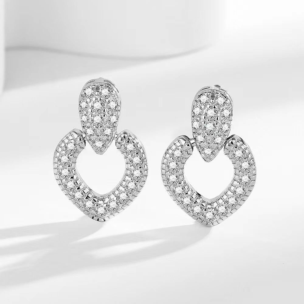 Light Luxury Minority Design Zircon Heart-shaped Tassel Earrings