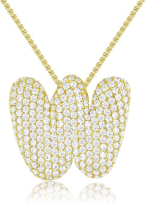 Brass Zircon Balloon English Letter Necklace