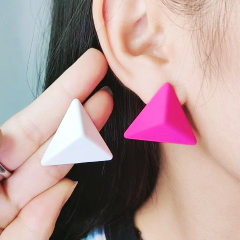 12 Color Triangle Three-dimensional Spray Paint Ear Studs