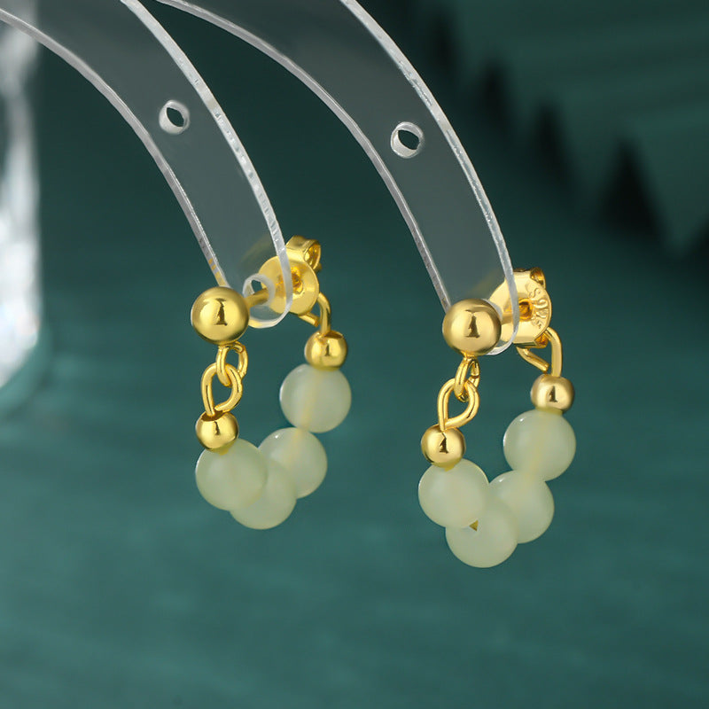 Simple Design Retro Green Beads String Stud Earrings For Women