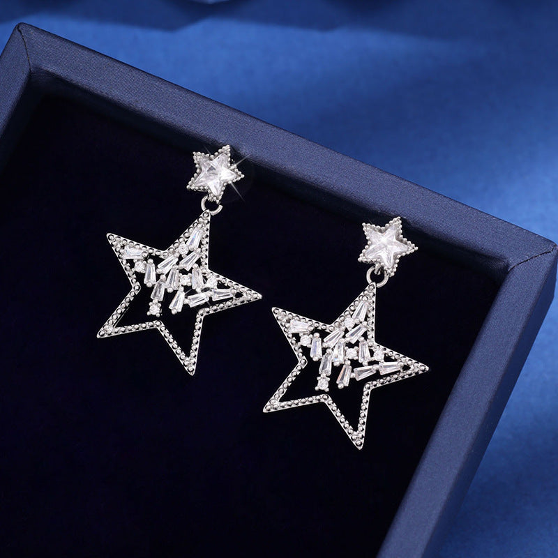 Micro Inlaid Zircon Hollow Pentagram Stud Earrings For Women