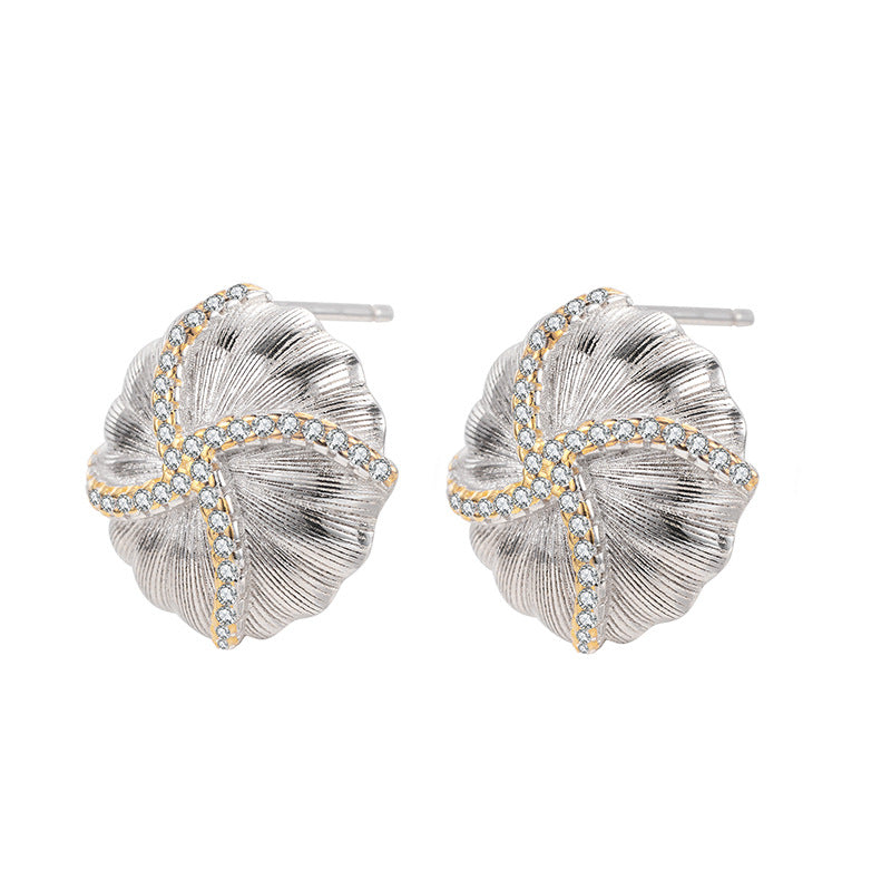 Brushed Carved Texture High-grade Earrings 925 Sterling Silver