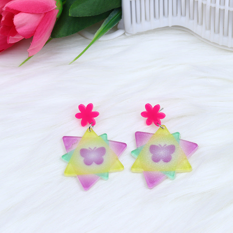 Acrylic Stitching Fashion Peach Heart Rainbow Earrings