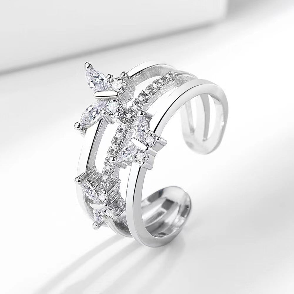 Double Butterfly Super Flash Zircon Ring European And American Fashion