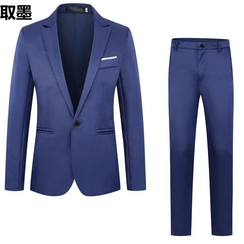 New Men's Fashionable Business Casual Suit Slim Fit Western Style Clothes 2-Piece Set Wholesale Cross-Border E-commerce