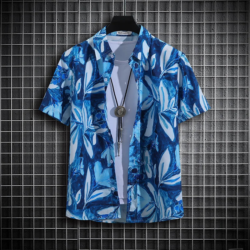 【14 colors】Men's Tropical Short Sleeve Printed Shirt Unisex Casual Tops