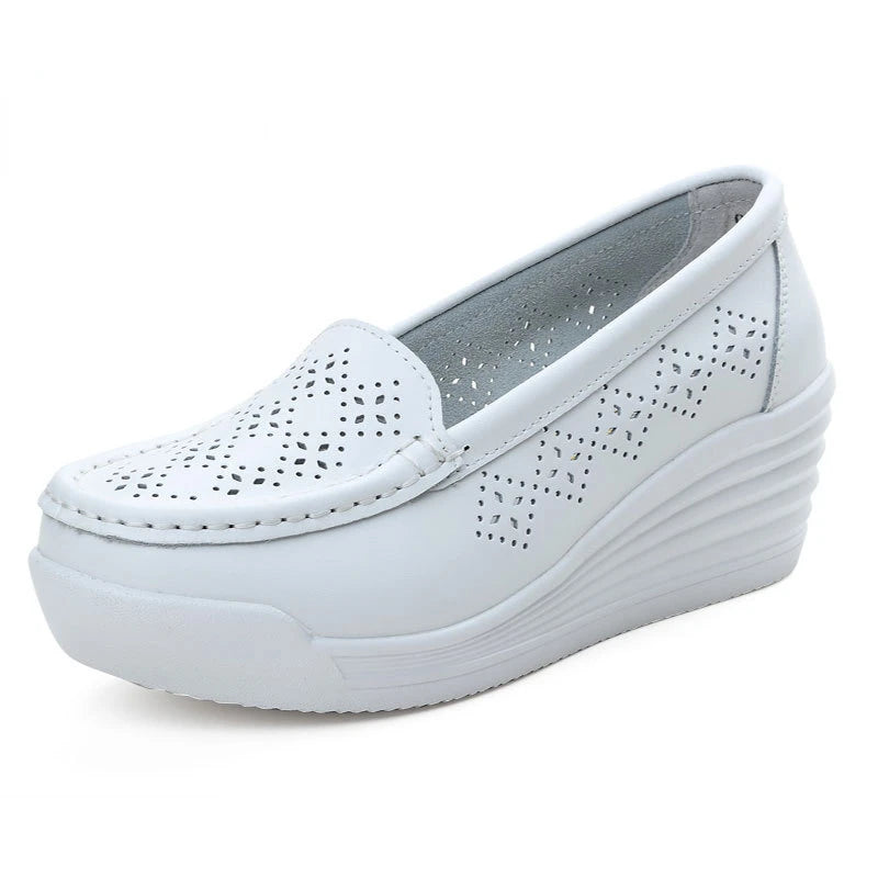 Women Wedge Platform Shoes Fashion Comfortable Increase Casual Slip-on Women's Loafers Summer Hollow Out Breathable Shoes