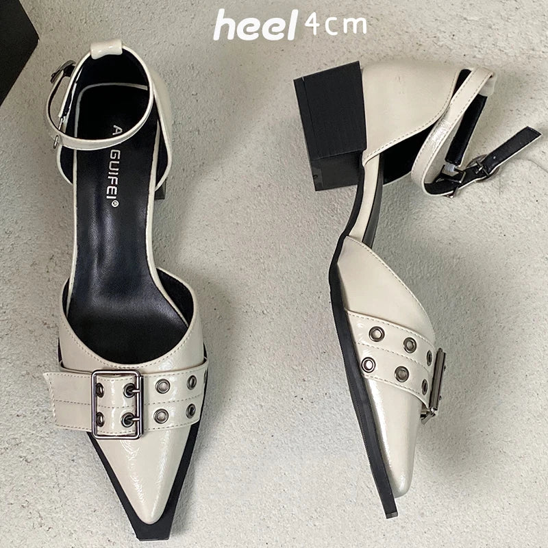 Female Pointed Toe Footwear Ankle Strap Ladies Medium Heels Shoes Shallow New Fashion Buckle Women 4cm Heels Pumps Shoes