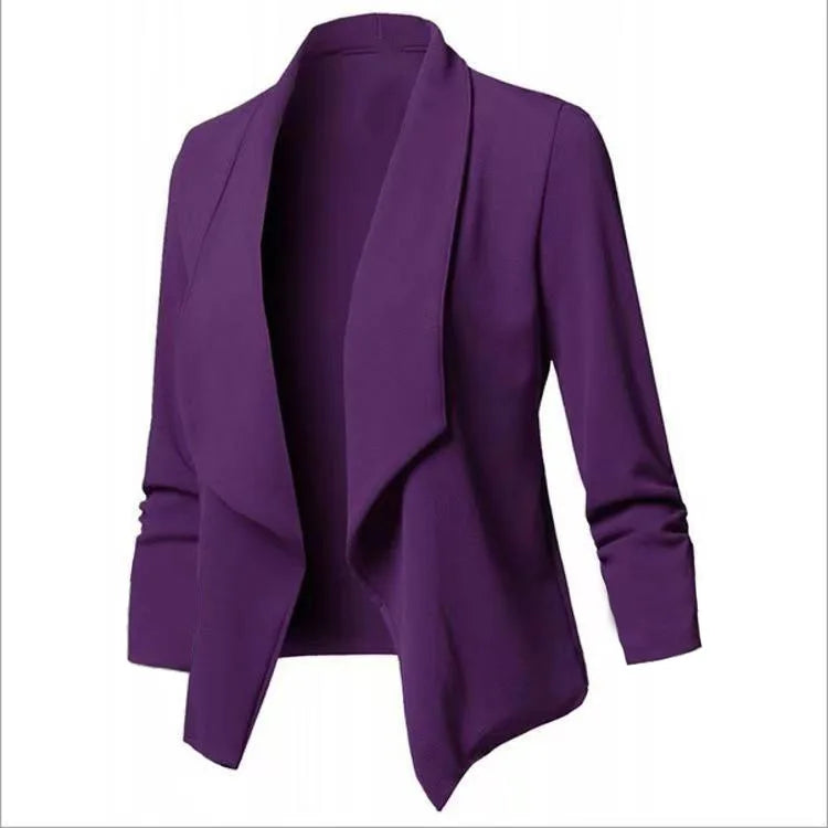 Women OL Blazers Oversized  Female Notched Long Sleeve Pleated Slim Business Workwear Cardigan Blazers Coats