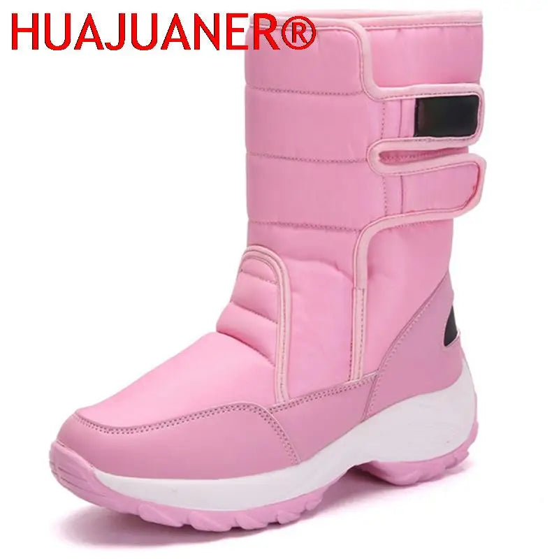 Waterproof Boots Women Winter Shoes Platform Boots WithThick Fur Mid-Calf Snow Boots Fashion Wedge Botas Mujer Shoes Woman