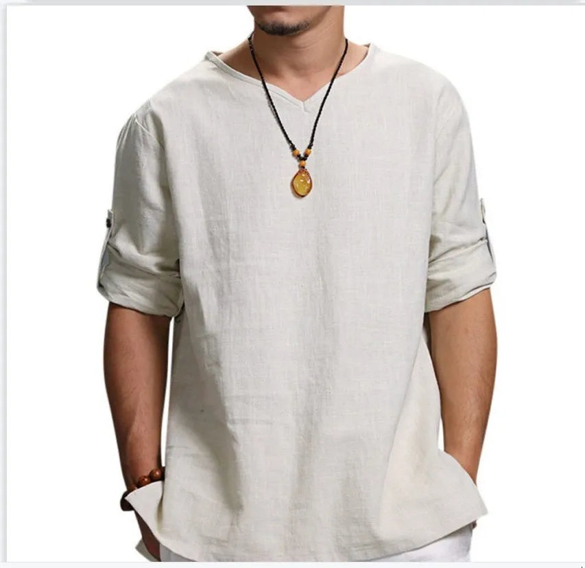 Men's New 3/4 Sleeve Loose Solid Casual Large Pullover T-Shirt
