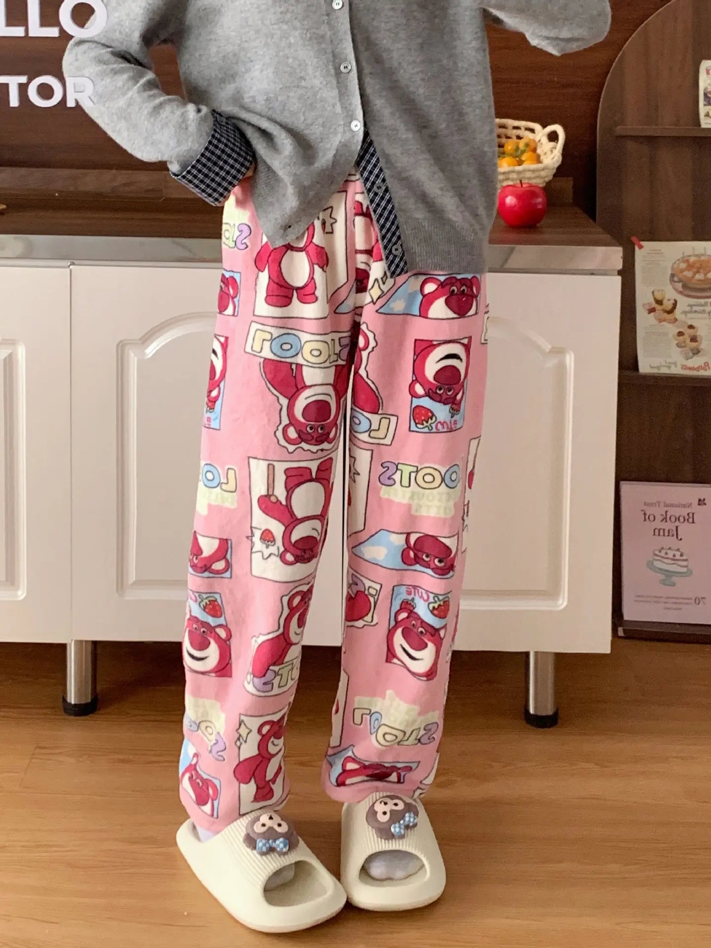 Sanrio Hello Kitty Pajamas Flannel Fashion Trousers Kawaii Women Casual Home Pants Cartoon Warm Comfortable Pants