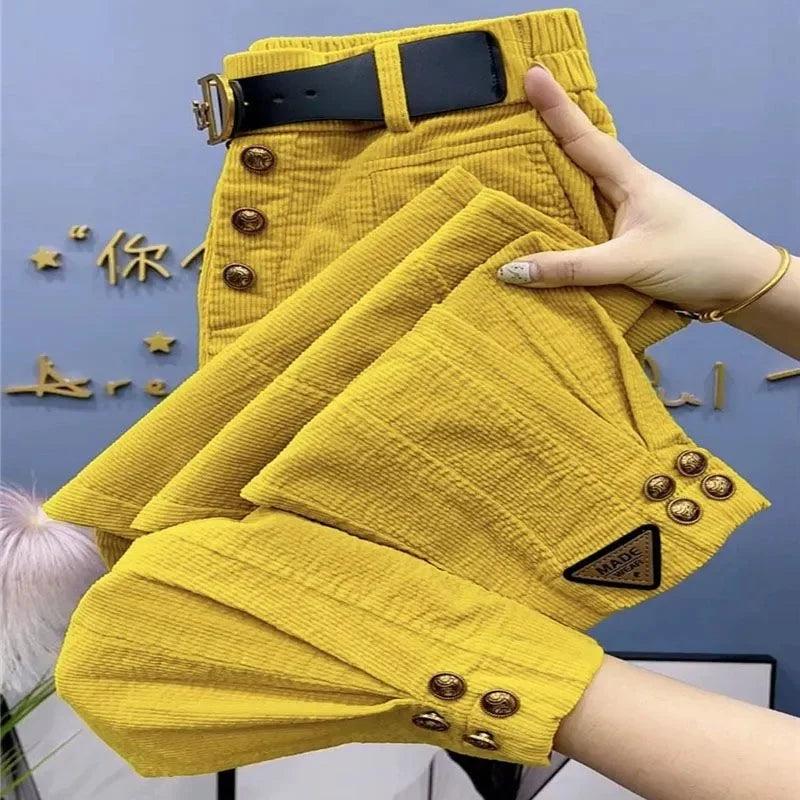 Women Korean Warm Corduroy Harem Pants Ladies Loose Pants High waisted Bundle Foot Pants Ladies Thick Casual Pants