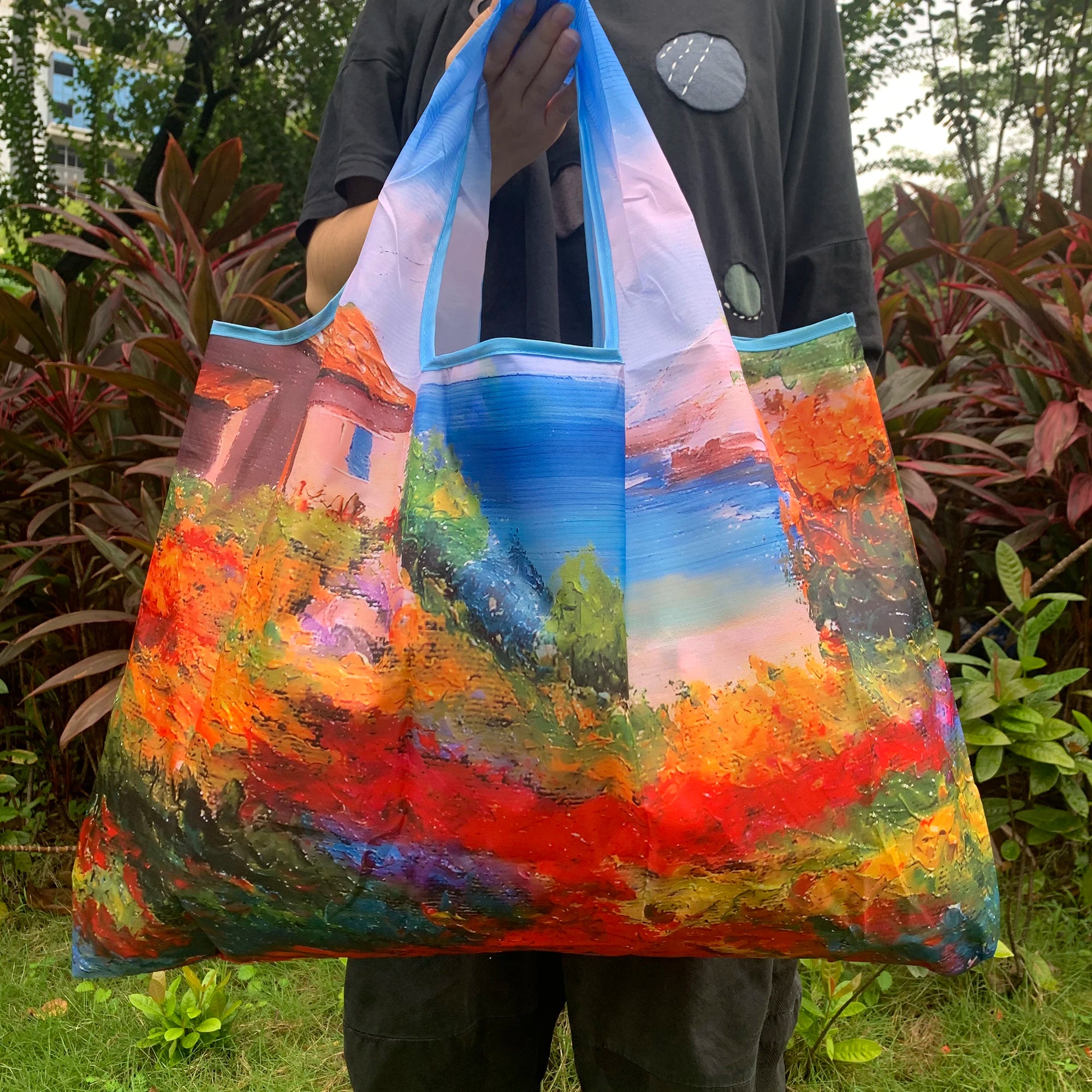 New Fashion Bag Large Foldable Shopping Bag Reusable Grocery Storage Bag Nylon Portable Shoulder Handbag for Travel Pocket Tote