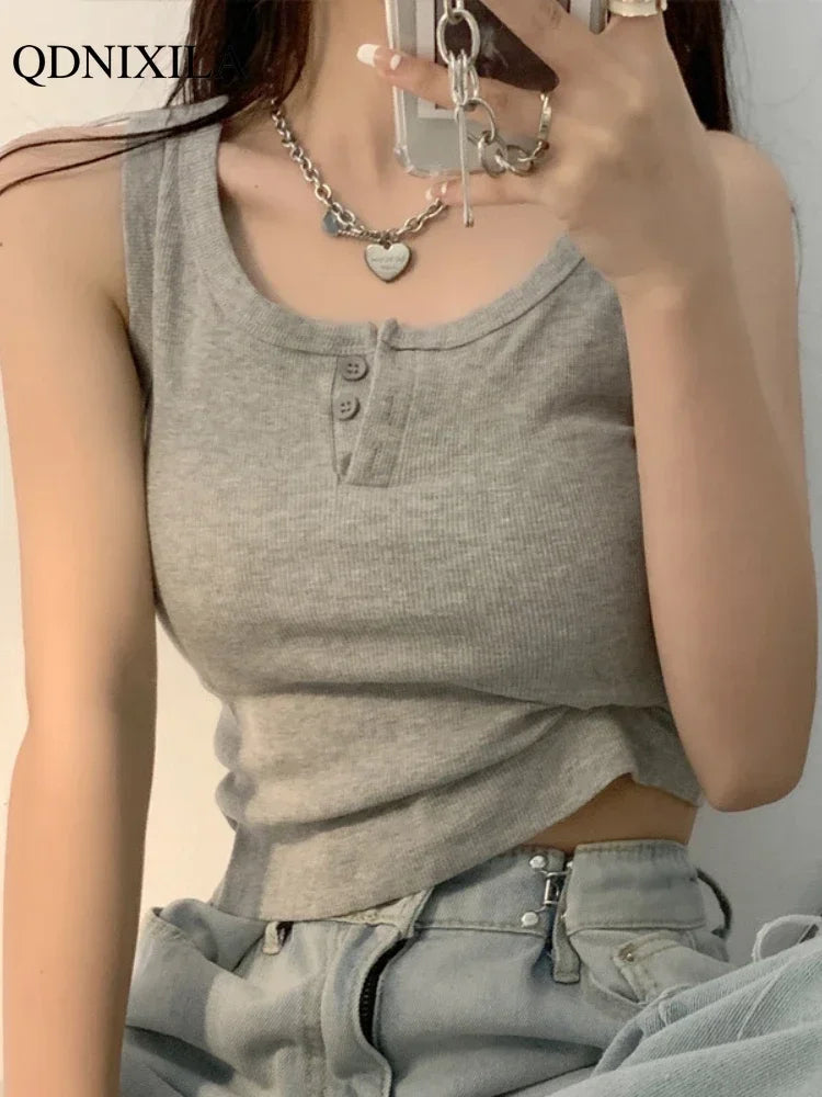 Summer New Korean Fashion Threaded O-Neck Women Tank Top Sleeveless Off Shoulder Bottom Shirts Camisole Vest Sexy Woman Clothes