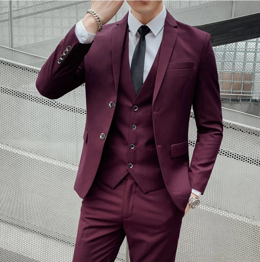 (M-6XL)Blazer Vest Pants High-end Brand Solid Color Formal Business Office Suit Three-piece Set Groom Wedding Show Dress Party