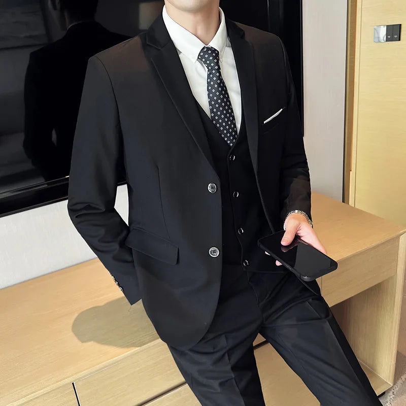 High Quality Business Casual Wedding (suit + Vest + Trousers) New Fashion Banquet Handsome Men's 3-piece Set S-6XL