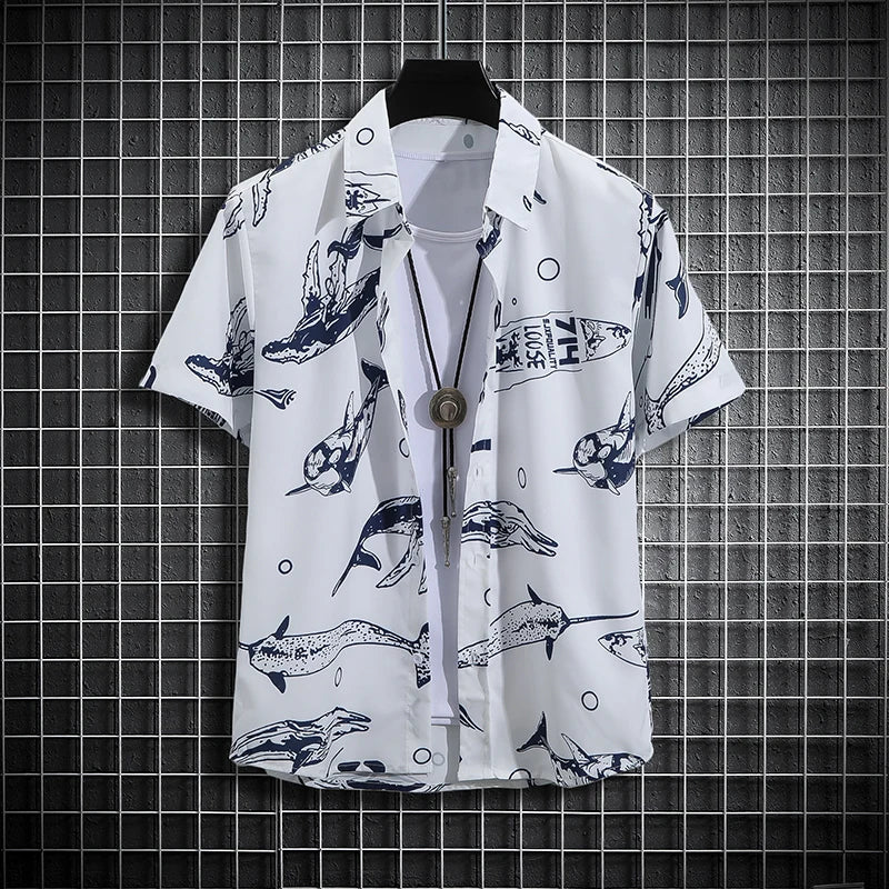 【14 colors】Men's Tropical Short Sleeve Printed Shirt Unisex Casual Tops