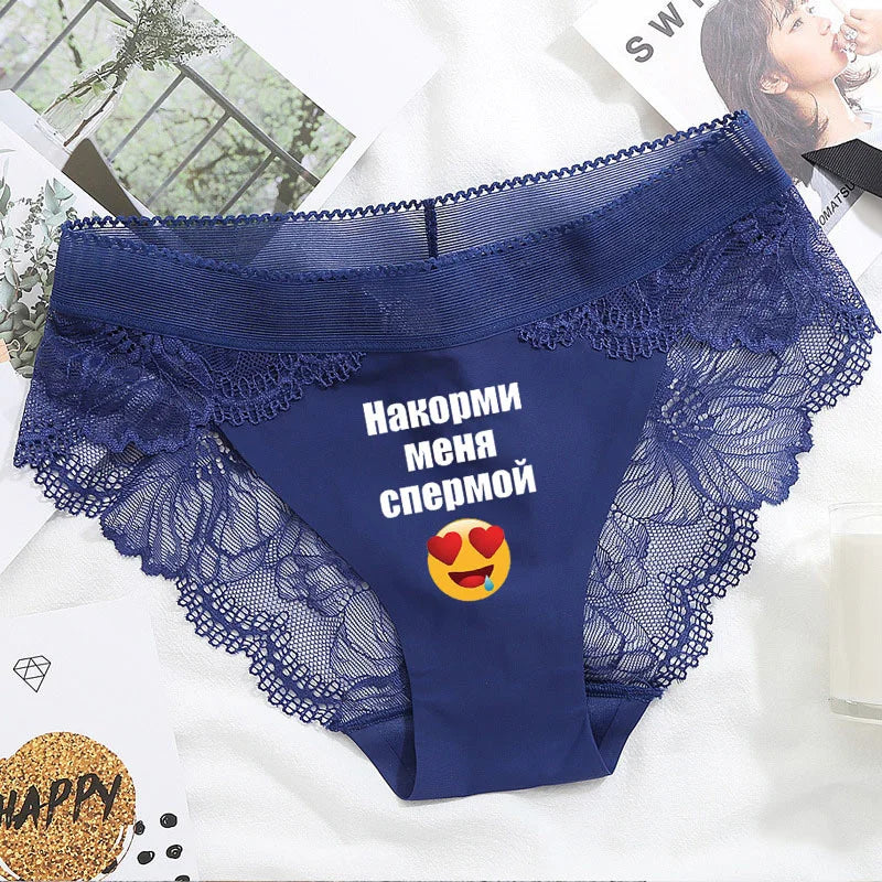 Sexy Lace Seamless Women Briefs Underwear with Russian words and cute emoji Printing Panties Asain Size Lanmaocat Wholesale