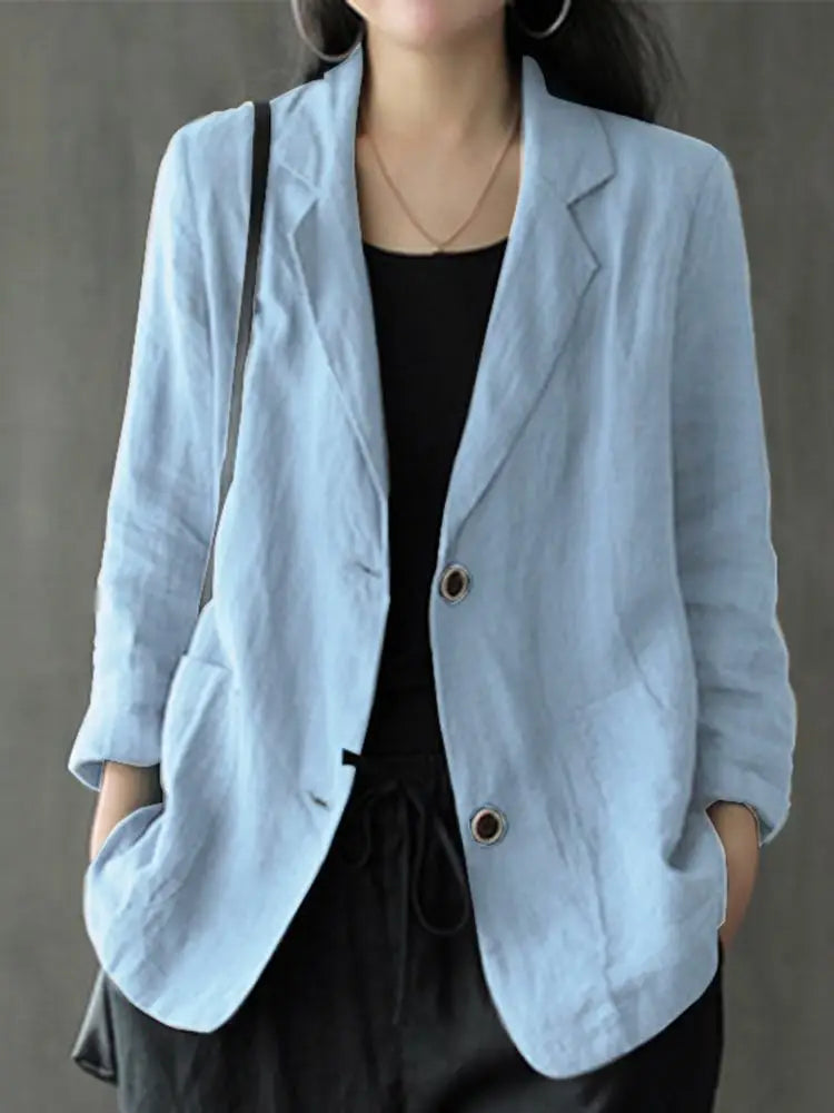 Elegant Solid Blazer Women Autumn Overcoats Casual Long Sleeve Single Button Coats Female Lapel Outwears Oversized