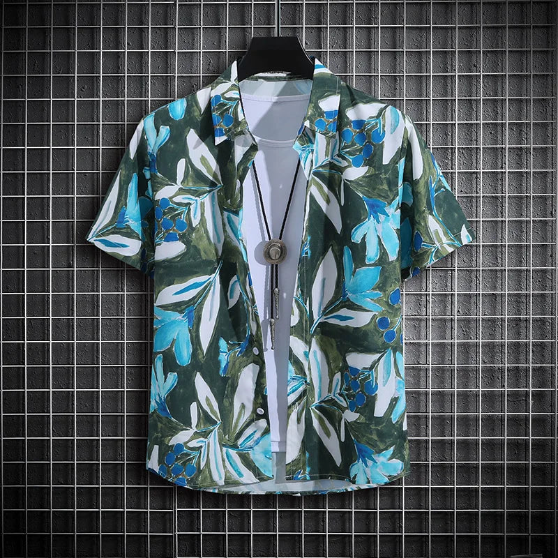 【14 colors】Men's Tropical Short Sleeve Printed Shirt Unisex Casual Tops