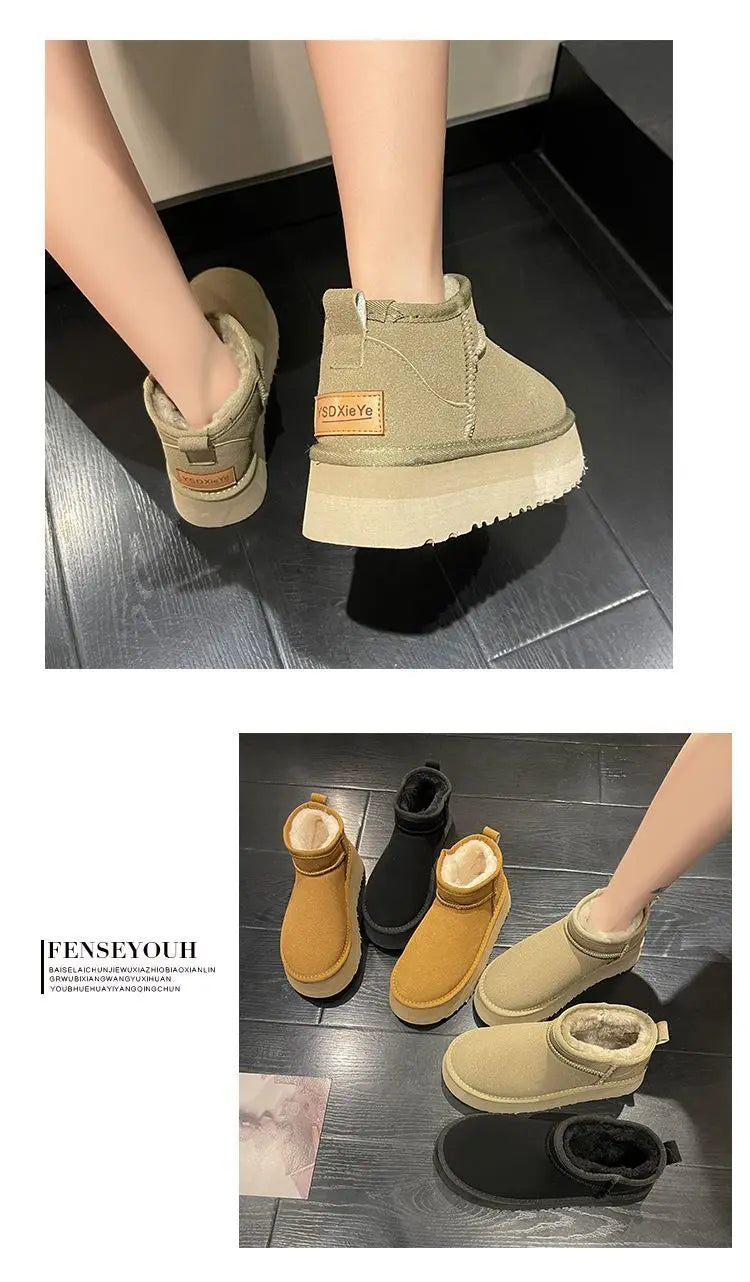 New Classic Thickened Fluff Women's Snow Boots Comfortable Warm Ankle Boots Women Winter Ladies Shoes Chunky Botas Mujer