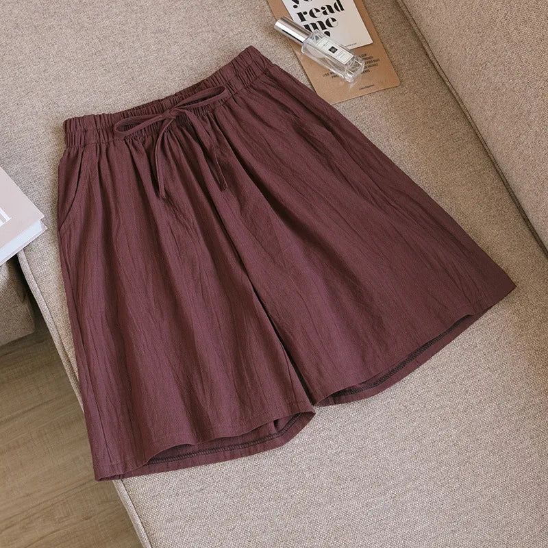Women Cotton shorts Summer Casual Solid Two Pockets shorts high waist loose shorts for girls Soft Cool female shorts