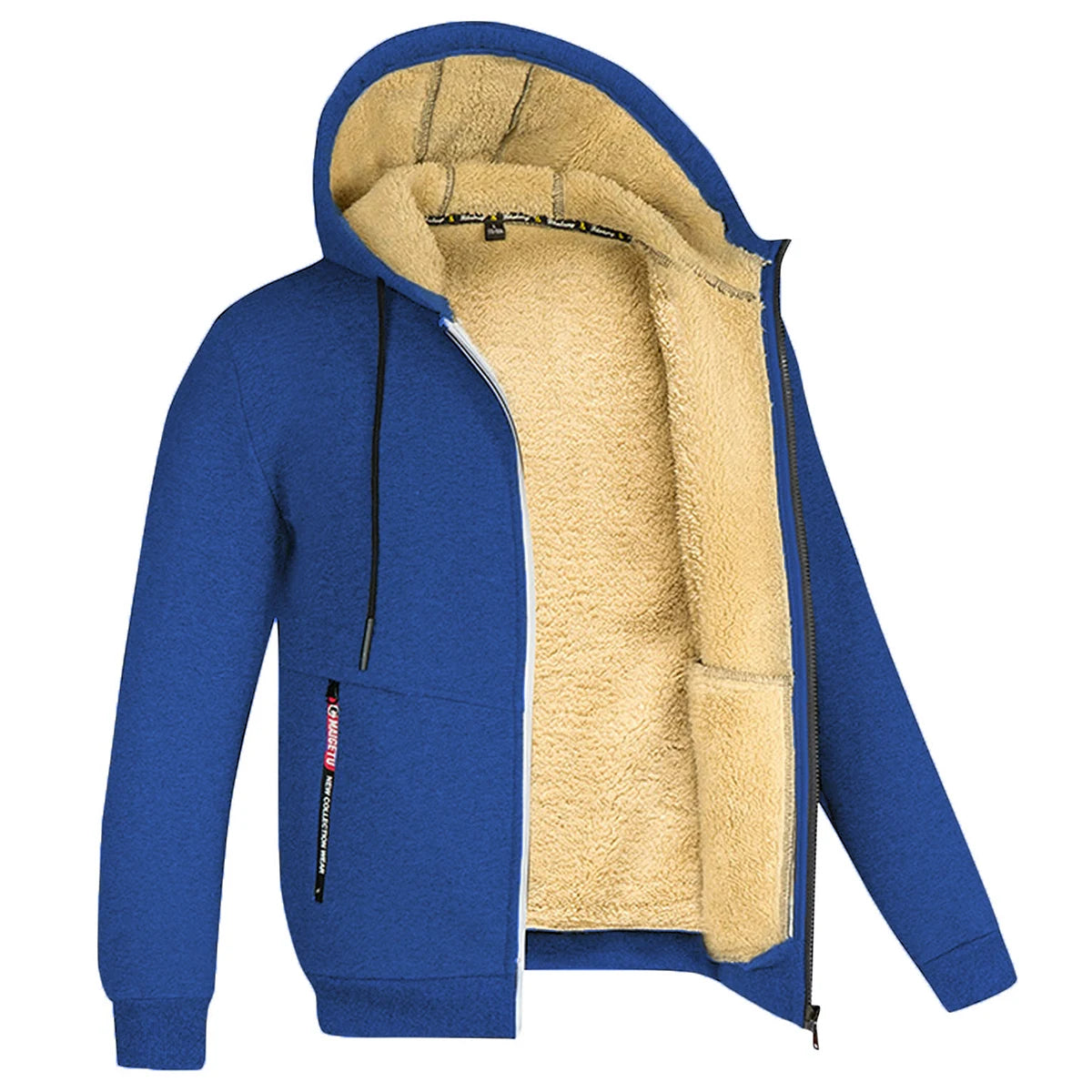 Trendy Sweatshirt Coat Front Pockets Warm Zipper Lamb Wool Jacket Men and Woman Winter Pure Color Plush Lined Cardigan Hoodie