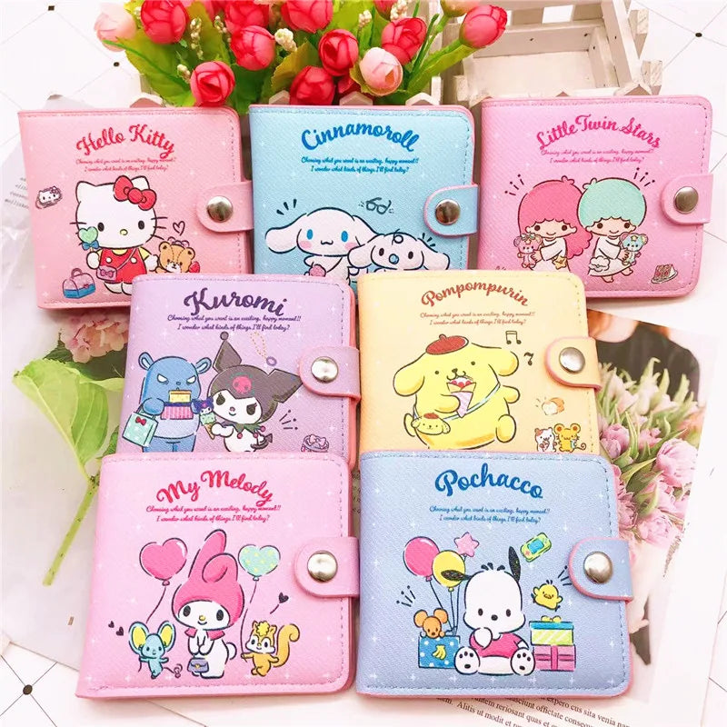 Sanrio Hello Kitty Cinnamoroll My Melody Kuromi New Pu Casual Money Bag Coin Purse Card package Wallet With Buttons 