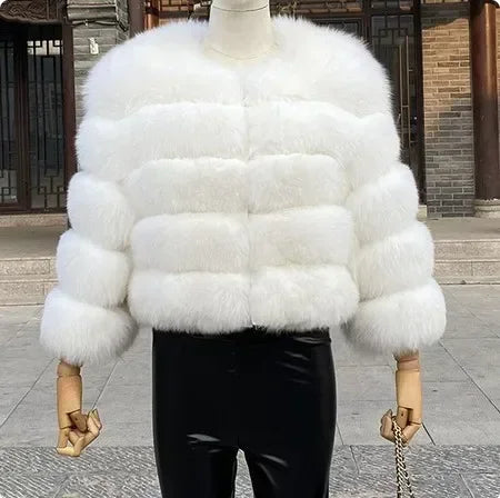Faux Fox Fur Coat Women Winter Long Sleeve Luxury Raccoon Fur Jackets Thick Top Female Furry Coat Fluffy Synthetic Top Outwear