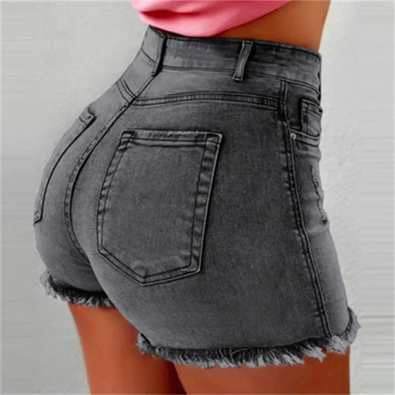 Women Tight Hip Lift Stretch Denim Shorts Fashion Tassel Three Quarter Pants Female High Waist Mini Jeans Sexy Casual Streetwear