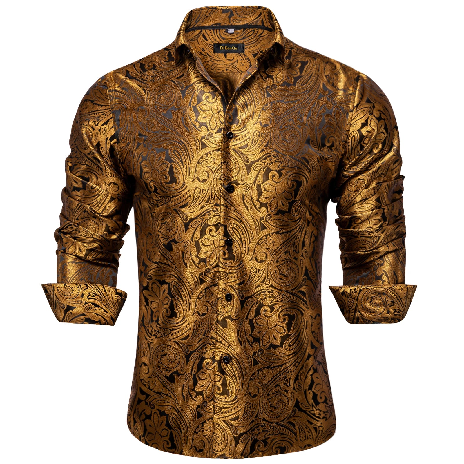 Men's Long Sleeve Black Paisley Silk Dress Shirts Casual Tuxedo Social Shirt Luxury Designer Men Clothing