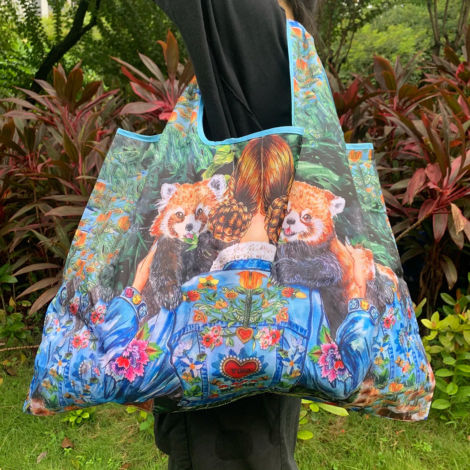 New Fashion Bag Large Foldable Shopping Bag Reusable Grocery Storage Bag Nylon Portable Shoulder Handbag for Travel Pocket Tote