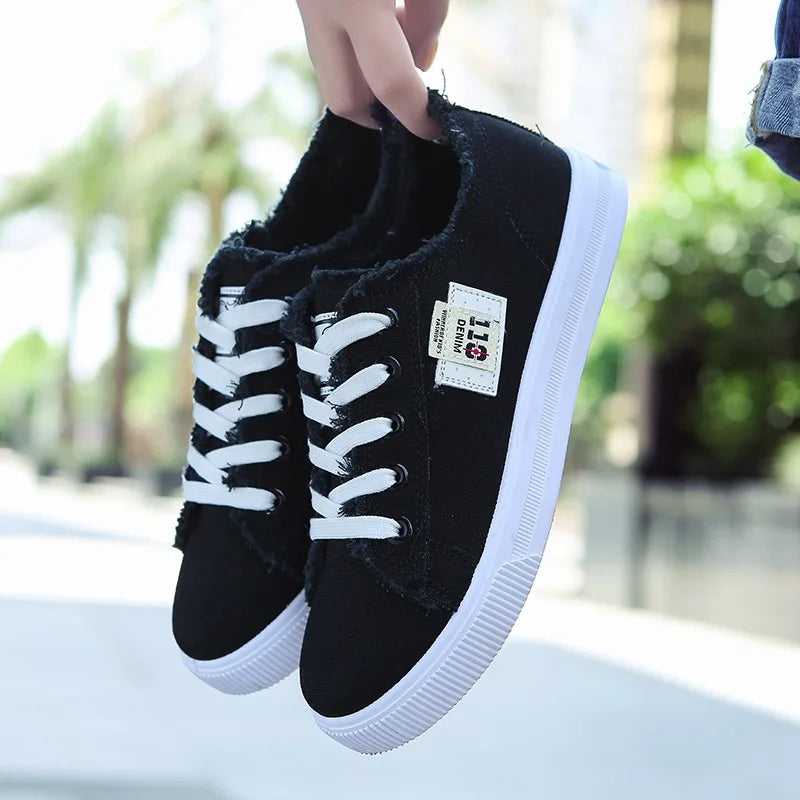 Spring Summer Women Canvas Sneaker Low Top Denim Sneakers Ladies Lace-Up Flat Canvas Board Shoes Female sapatos femininos