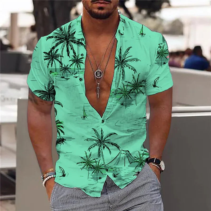Coconut Tree Shirts For Men 3d Printed Men's Hawaiian Shirt Beach 5xl Short Sleeve Fashion Tops Tee Shirt Man Blouse Camisa
