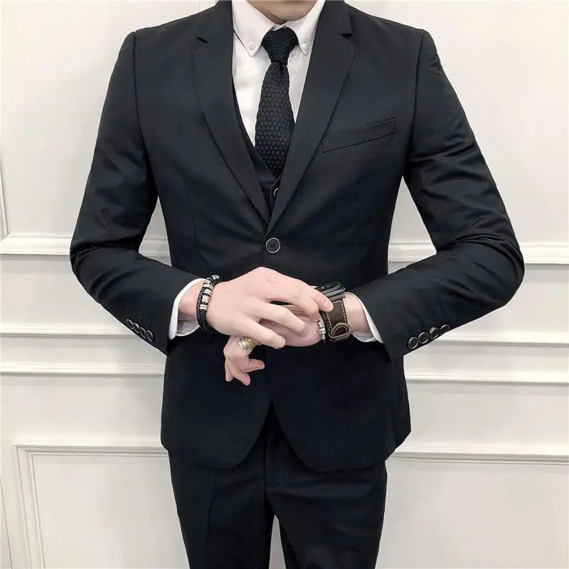 (M-6XL)Blazer Vest Pants High-end Brand Solid Color Formal Business Office Suit Three-piece Set Groom Wedding Show Dress Party