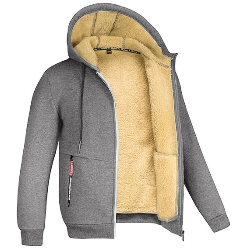 Trendy Sweatshirt Coat Front Pockets Warm Zipper Lamb Wool Jacket Men and Woman Winter Pure Color Plush Lined Cardigan Hoodie