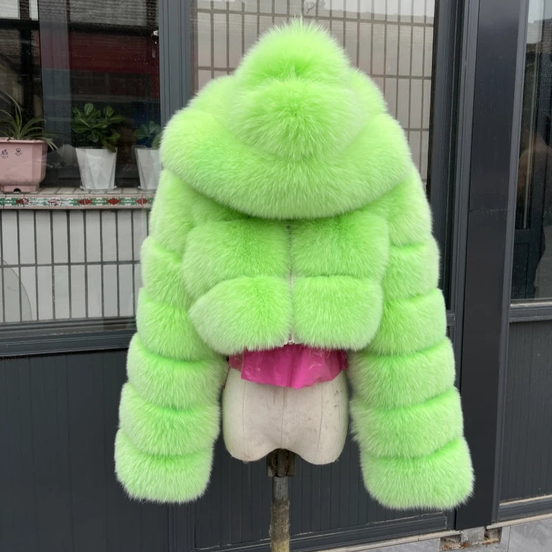 BEIZIRU Winter Women Real Fox Fur Coat Hooded Red Fox Raccoon Zipper Top Luxury Natural Girl Jackets