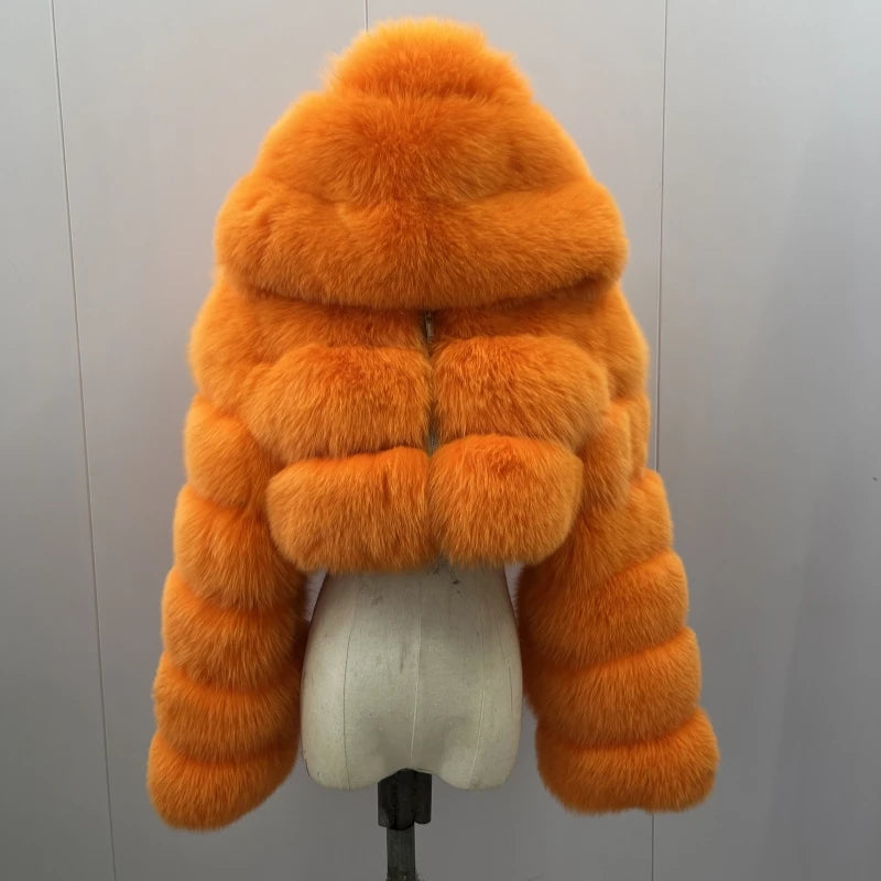 BEIZIRU Winter Women Real Fox Fur Coat Hooded Red Fox Raccoon Zipper Top Luxury Natural Girl Jackets