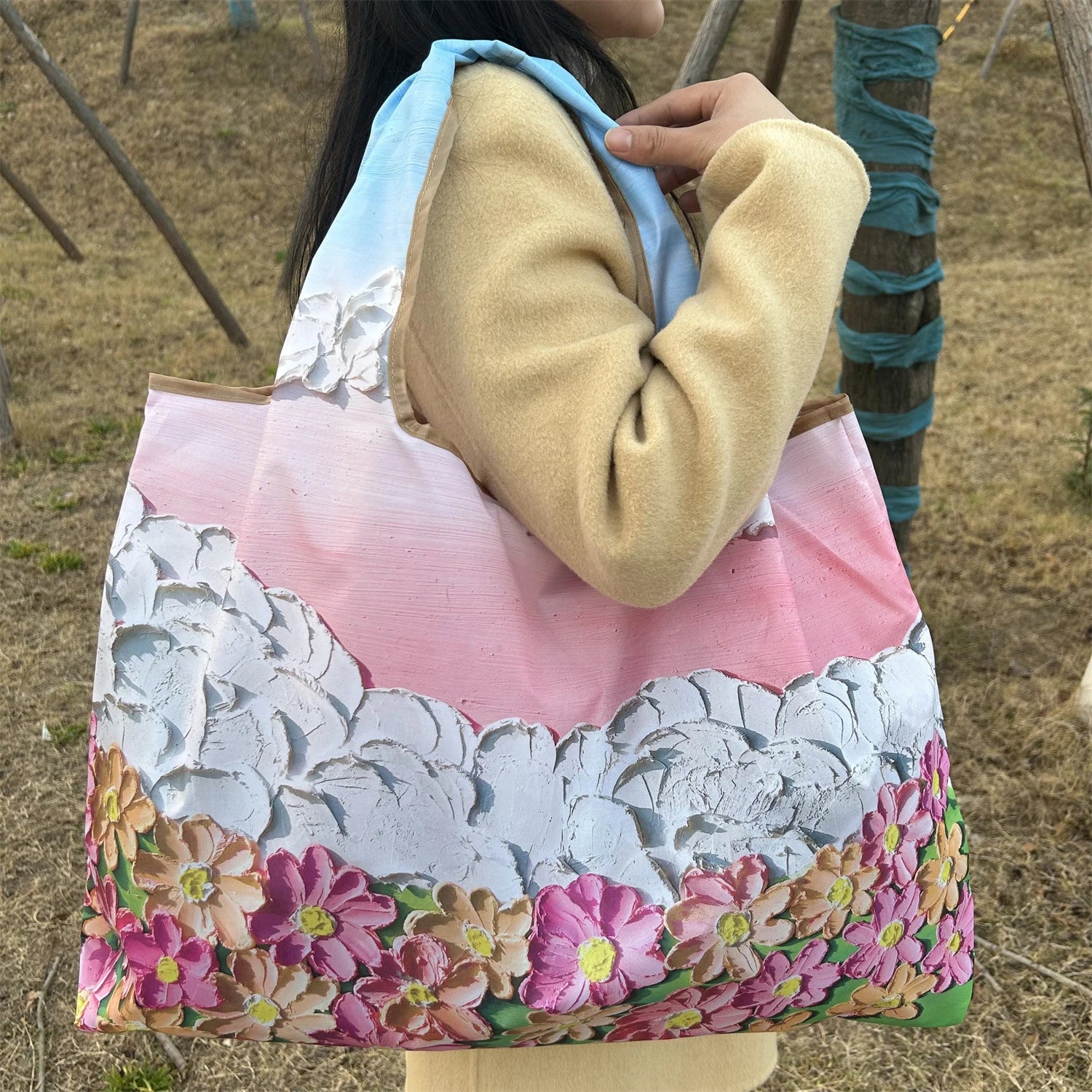 New Fashion Bag Large Foldable Shopping Bag Reusable Grocery Storage Bag Nylon Portable Shoulder Handbag for Travel Pocket Tote