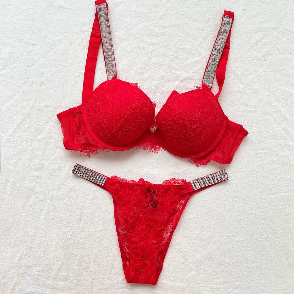 Women's lingerie panty set push-up bra and panties sexy lace rhinestone lettering brand design lingerie bra 2-pack
